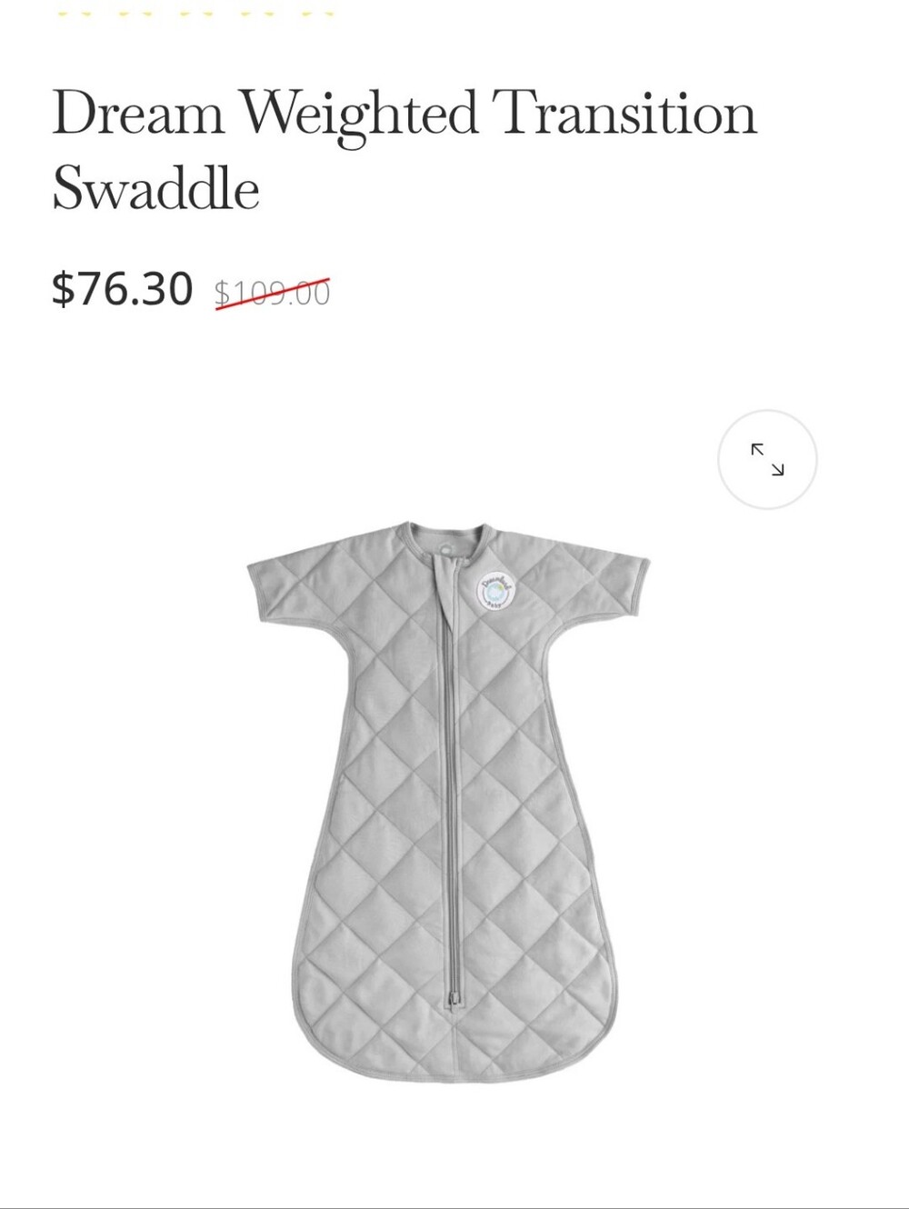 DREAMLAND BABY Weighted Transition Swaddle- Gray SIZE LARGE 6-9 months